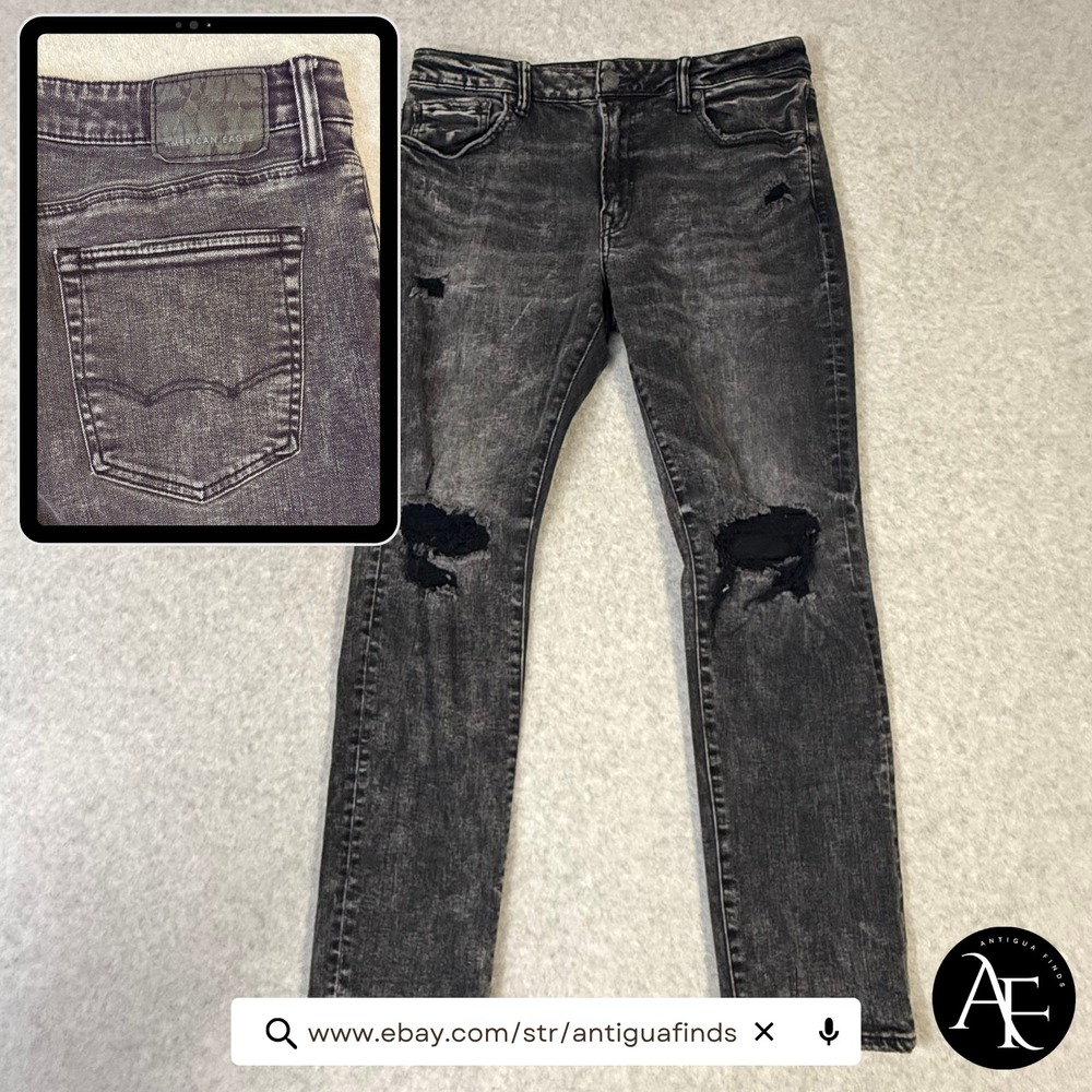 American Eagle Ne(x)t Level Flex Distressed Slim Jeans Grey 34x30‎ Mens Denim